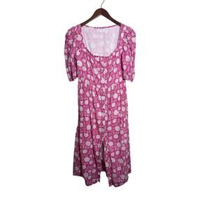 Beau & Ro Pink Block-Print Midi Dress – Women’s Size XS